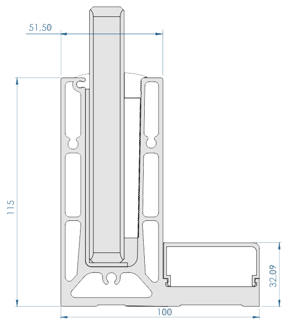 Plan du profilé du garde-corps terrasse RAIL CLASSIC U.N50